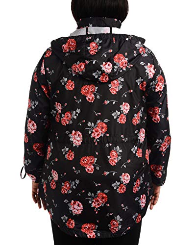 Details Women's Plus Size Packable Anorak Jacket, Black/Chianti Rose, 2X