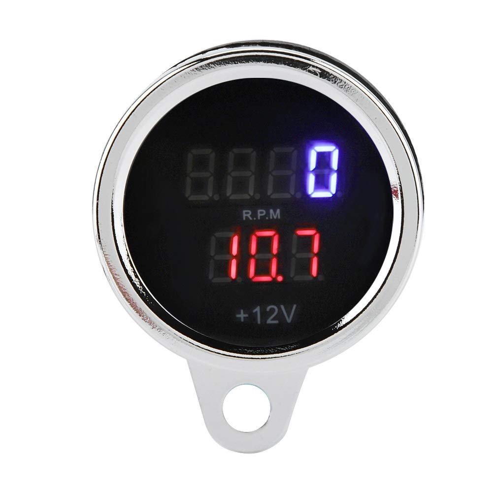 Samfox 2 In 1 Motorcycle Speedometer, General Metal LED Digital Voltmeter Tachometer Meter Metal Odometer Speedometer