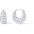 PAVOI 14K Gold Plated Bold Statement Hoop Earrings for Women - Trendy Boho Ribbed Croissant Scallop Peach Puffy Jewelry Chunky Gold Earrings