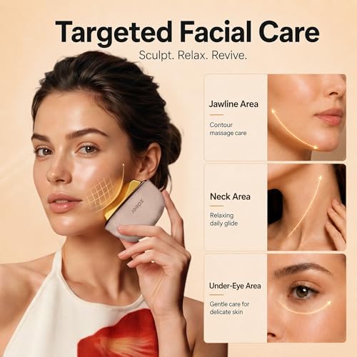 ZDEER GS5 Brass Electric Heated Gua Sha Facial Sculpting Tool with Vibration, Women's Facial Massager, LED Red Light Therapy for Neck & Face, Skin Firming Device, Premium Gift for Wife Mom, Pink