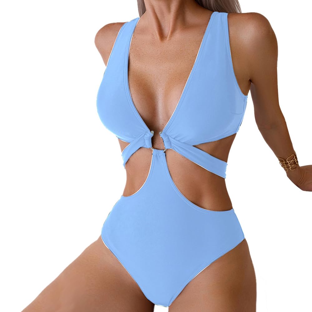 One-piece Swimsuit Cutout Deep V neck