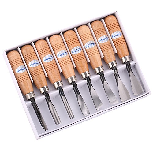 RUIHUI New 8 Piece Professional DIY Art Craft Woodworking Sculptural Gouges Hand Carbon Steel Wood Carving Chisel Tools Knife Kit Set(8 PCS)