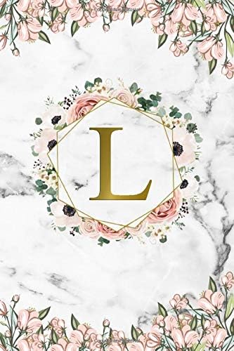L: Trendy Monogram Initial Letter L College Ruled Notebook for Women & Girls - Cute Personalized Medium Lined Journal & Diary - Girly Marble & Gold Floral Print