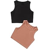 Milumia Girl's 2 Pack Ribbed Knit Sleeveless Round Neck Casual Baisc Crop Tank Top