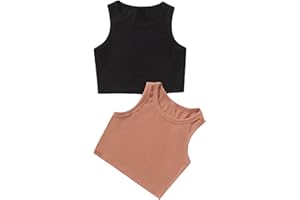 Milumia Girl's 2 Pack Ribbed Knit Sleeveless Round Neck Casual Baisc Crop Tank Top