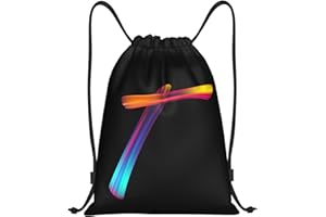 Pazacon Drawstring Bags Initial Drawstring Backpack Sackpack Black Draw String Cinch Bags for Sports, Gym, Travel, Swimming, Beach, Camping, Rainbow Letter T