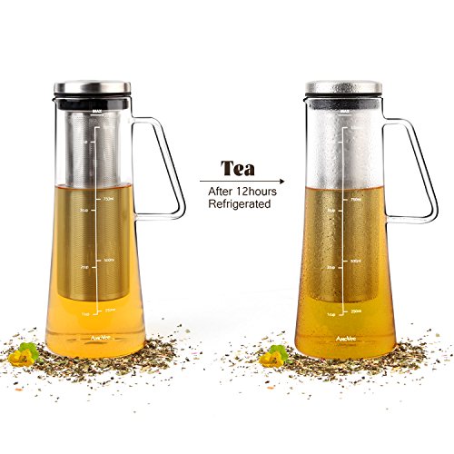 Cold Brew Coffee Maker AmoVee 1L (34oz) Airtight Borosilicate Glass Carafe Tea Infuser Pitcher with Removable Stainless Steel Filter for Coffee or Tea Brewing - Thumbnail 2
