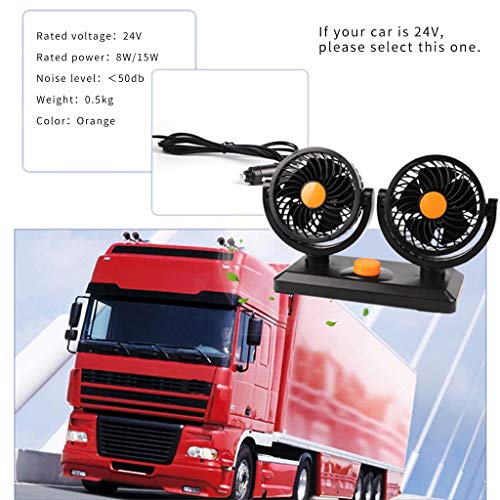 New 12V Electric Car Fan 2 Speed Dual Head 360 Degree Rotatable Auto Cooling Air Circulator Fan Cooling Oscillating Dashboard Ventilation Air Fan for Van SUV RV Boat Auto Vehicles Dog (A) - Thumbnail 3
