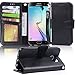 Arae Case Compatible for Samsung Galaxy S6 - [Wrist Strap] Flip Folio [Kickstand Feature] PU leather wallet case with ID&Credit Card Pockets (Black)
