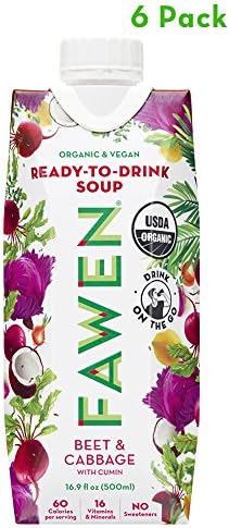 Ready to Drink Organic Vegan Superfood Soup Beet &amp; Cabbage with Cumin - Light Meal or Healthy Snack (6 pack)