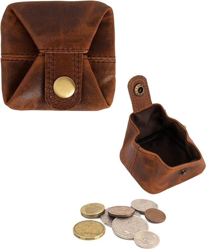 Leather Coin Pouch Change Holder Mini Pocket Wallet for Men, Vintage Brown (Pack of 1)