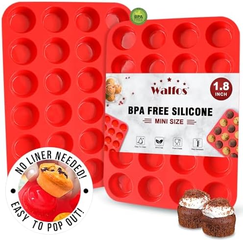 Walfos Silicone Cupcake Pan Set, 2-Piece Mini 24 Cups Muffin