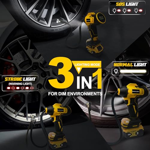 Tyre Inflator Portable Air Compressor for DeWalt 20v Max Battery Power,160PSI Cordless Portable Electric Air Pump with Digital Pressure Gauge for Car Motorcycles Bike Sport Ball Auto(No Battery)