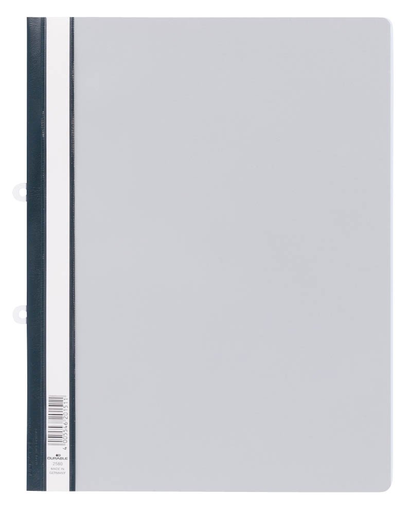Durable Clear View A4 Document Folder Grey | Transparent Front Cover | Pack of 25 Folders | Perfect For Holding A4 Punched Documents