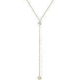 Faire de la Mode Dainty Drop Lariat Necklace for Women, 16" to 18" Adjustable Length Double CZ Lariat Y Necklace