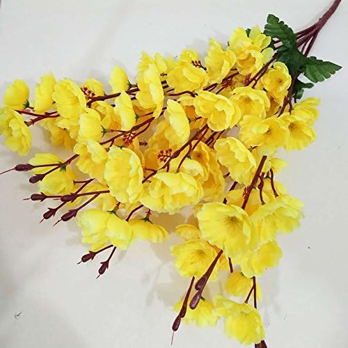 HWKAIZ 7 Fork Artificial Flowers Cherry Spring Plum Peach Blossom Branch Silk Flower Tree Decor for Wedding Bridal Bouquet Party Home DIY Decoration (Yellow)