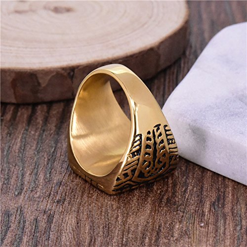 JAJAFOOK Men's Gold Plated Stainless Steel Muslim Islamic Ring