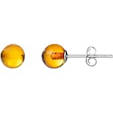 Baltic Amber Sterling Silver Small Stud Ball Earrings for Women