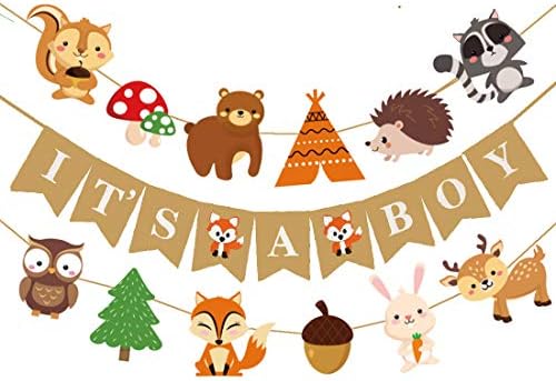 Woodland Creatures Fox Baby Shower It S A Boy Banner Forest Animal