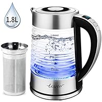 1.8L Electric Glass Kettle 1500W BPA-Free Electric Tea Kettle with Adjustable Temperatures, Cordless Glass Boiler 1-24H Keep Warm & Auto Shut Off, Fast Boiling Water Kettle with Blue Light