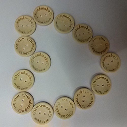 Fangfang 100pcs Handmade 2 Holes Wooden Sewing Buttons With Love Scrapbook DIY Button Craft (25mm)
