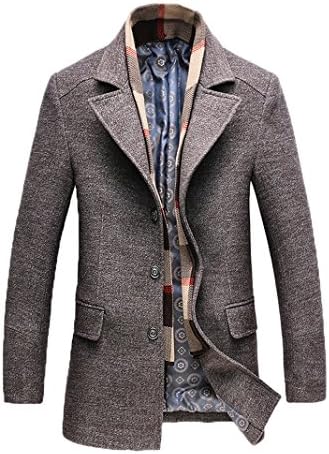 EORISH Men's Casual Solid Color Thick Trench Coat Single Breasted Long Trench Coat Men With Detachable Scarf(Brown, Medium)