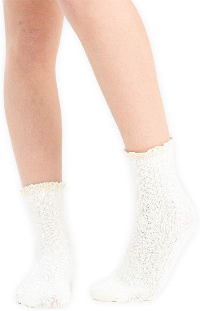 Ladies Lace Trim Embroidered Ankle Socks 1 or 3 Pairs Available in Unicolours[Cream] at Amazon