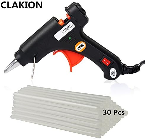 CLAKION 20 Watts Hot Glue Gun with 30 Pieces Transparent Melt Glue Sticks for DIY Arts and Crafts Projects and Quick Repairs in Home &amp; Office