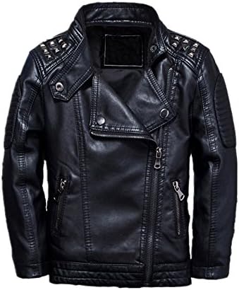 Keemella Teenager Unisex Girls Boys Motorcycle Faux Leather Jacket Zipper Coat with Rivet (9-10T)