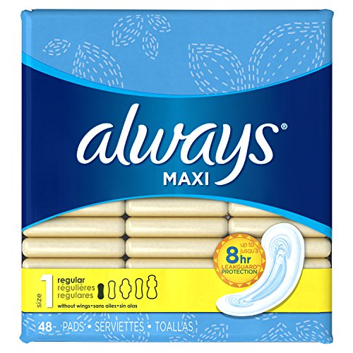 Always Maxi Unscented Pads without Wings, Regular, 48 Count