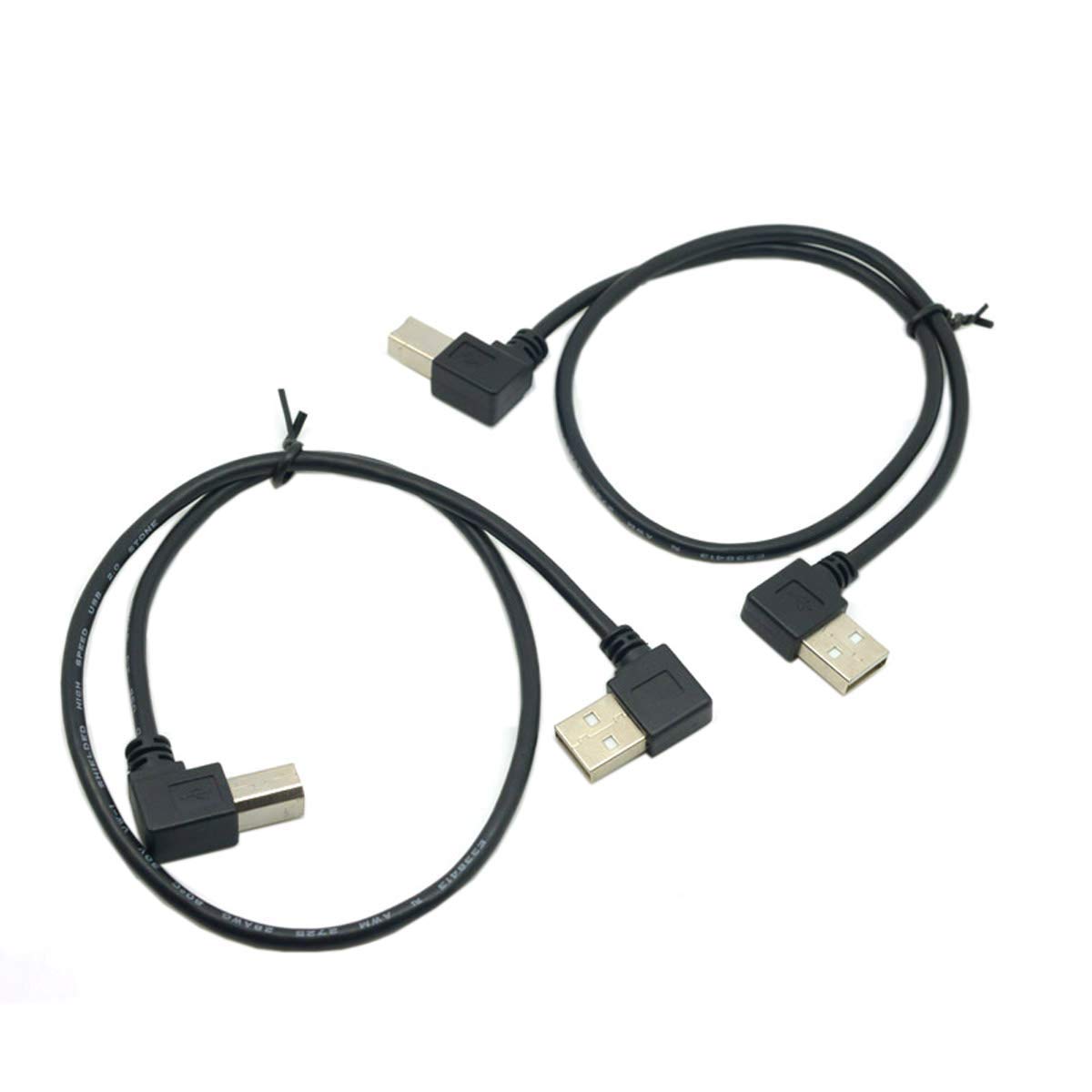 CY 2pcs Left Right Angled USB 2.0 A Male - B Male Printer Scanner 90 Degree Cable 50cm