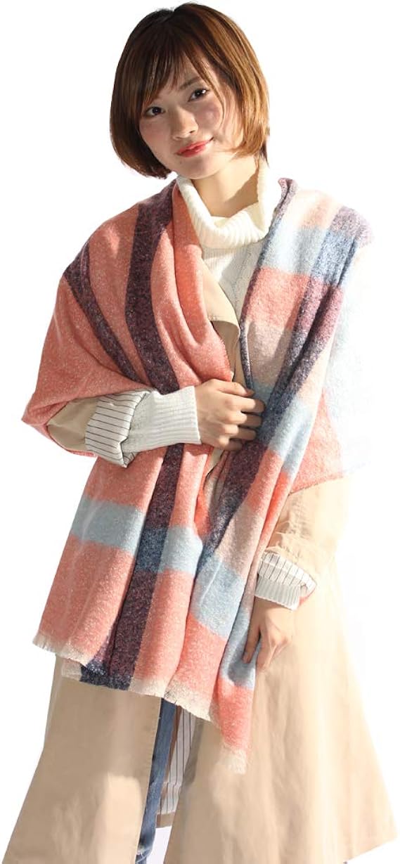 Amazon 大判ストール レディース 厚手 チェック 秋 冬 カシミアタッチ 軽量 ウールタッチ 防寒 マフラー Free チェック ピンク ネイビー マフラー 通販