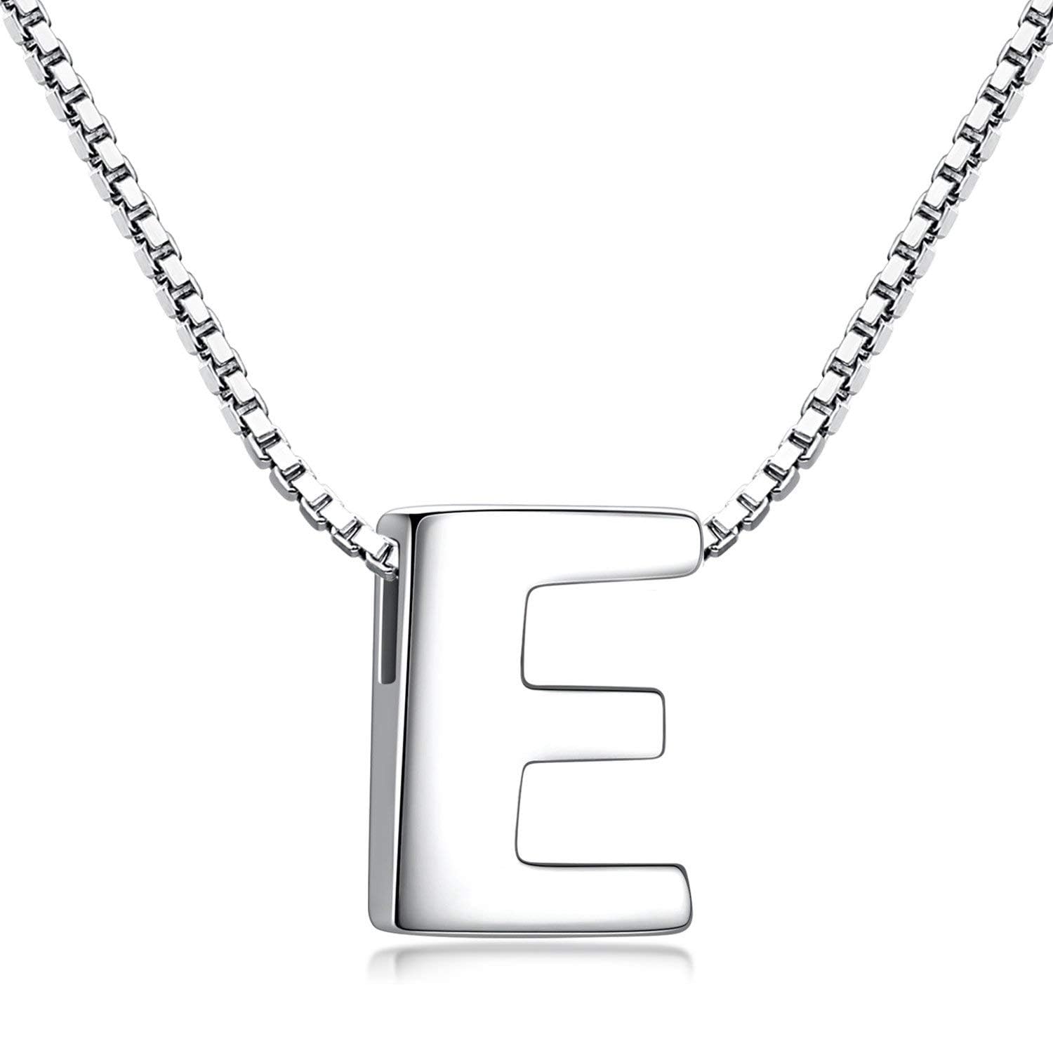 Candyfancy 1.0mm 18 inch 925 Sterling Silver 26 Small Letters Alphabet A-Z Initial Pendant Box Chain Necklace (E with Chain) — image 1