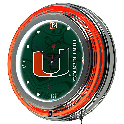 Trademark Gameroom University of Miami Chrome Double Rung Neon Clock -
Fade