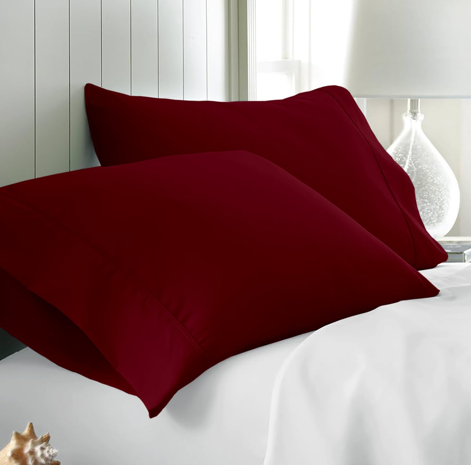 Kotton Culture Set Of 2 Pillowcases Egyptian Cotton, 600 Thread Count Envelope Closure Pillow covers King Size 50 X 90 cm, Soft and Breathable - Burgundy