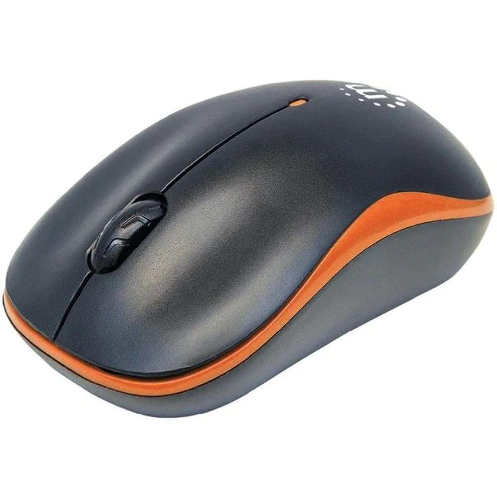 Manhattan Success Wireless Mouse, Black/Orange, 1000dpi, 2.4Ghz (up to 10m), USB, Optical, Three Button with Scroll Wheel, USB micro receiver, AA battery (included), Low friction base, Blister
