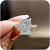 Gixaxak Fashion Zircon Ring Stunning Radiant Cut Engagement Ring for Women,Simulated Diamond Ring,18K White Gold Plated 925 Sterling Silver Promise Ring 6