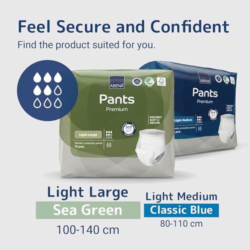 Abena Incontinence Pants Light, Eco-Labelled Incontinence Pants for Men & Women, Comfortable, Protective & Discreet, Fast Absorption, Sustainable Incontinence Pads - L0, 900ml, 40-56" Waist, 15PK