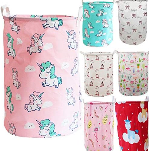 Unibedding Unicorn Large Storage Baskets Canvas Kids Hampers Collapsible Home Organizer Containers for Girls Baby Nursery Room Holiday Decor, Pink