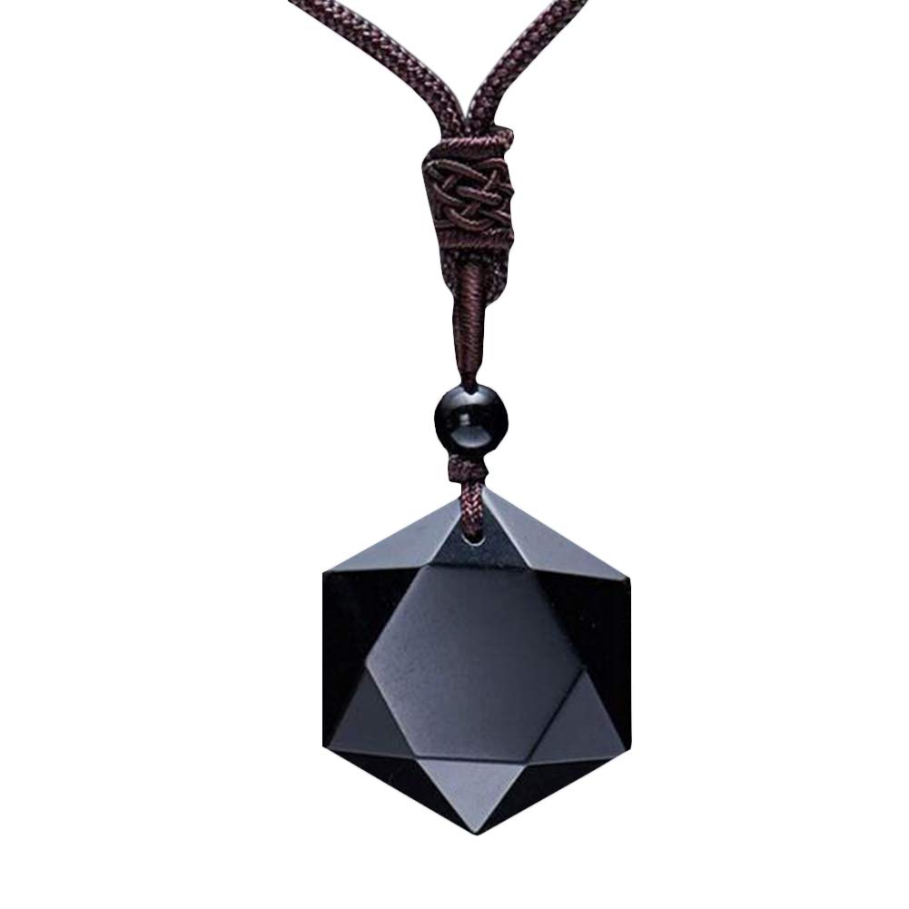 Natural Feng Shui Obsidian Hexagon Star Pendant Lucky Love Necklace Constellation Jewelry for Men And Women W4012