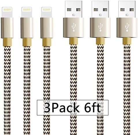 Sngg iPhone Cable 3Pack 6FT Lightning Cable to USB Charging Charger for iPhone 7/7 Plus/ 6/6S Plus/ 5/5S/SE/5C (BLACK GOLD)