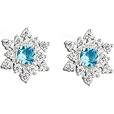 SLUYNZ Solid 925 Sterling Silver Sparkling Blue Crystal Snowflake Earrings Stud for Women Teens Pretty Snowflake Stud Earrings