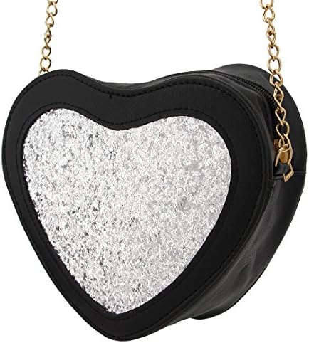 Hermora Hologram PU Leather Cute Heart Shape Bag Shiny Chain Shoulder Handbag Evening Bag Crossbody Purse Bags for Women &amp; Girl(Silver)