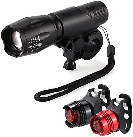 VieFlare LED Set Bike Front + Taillight Lamp Front Mount Adjustable Zoom Waterproof Safety Light Set Great Combination Rear Front Back Light for Camping Street Road Bicycle