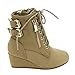 LINK GD37 Girl's Lace-Up Side Zipper Low Wedges Heel Ankle Booties
