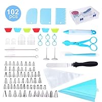 esafio 102 Pieces Cake Decorating Supplies Kit with 60 Icing Tips, Disposable Pastry Bag, Silicone Cupcake Cup, Pastry Bag Tie, Butter Spreader, TPU Pastry Bag, Plastic Coupler，Flower Nail，Spatula