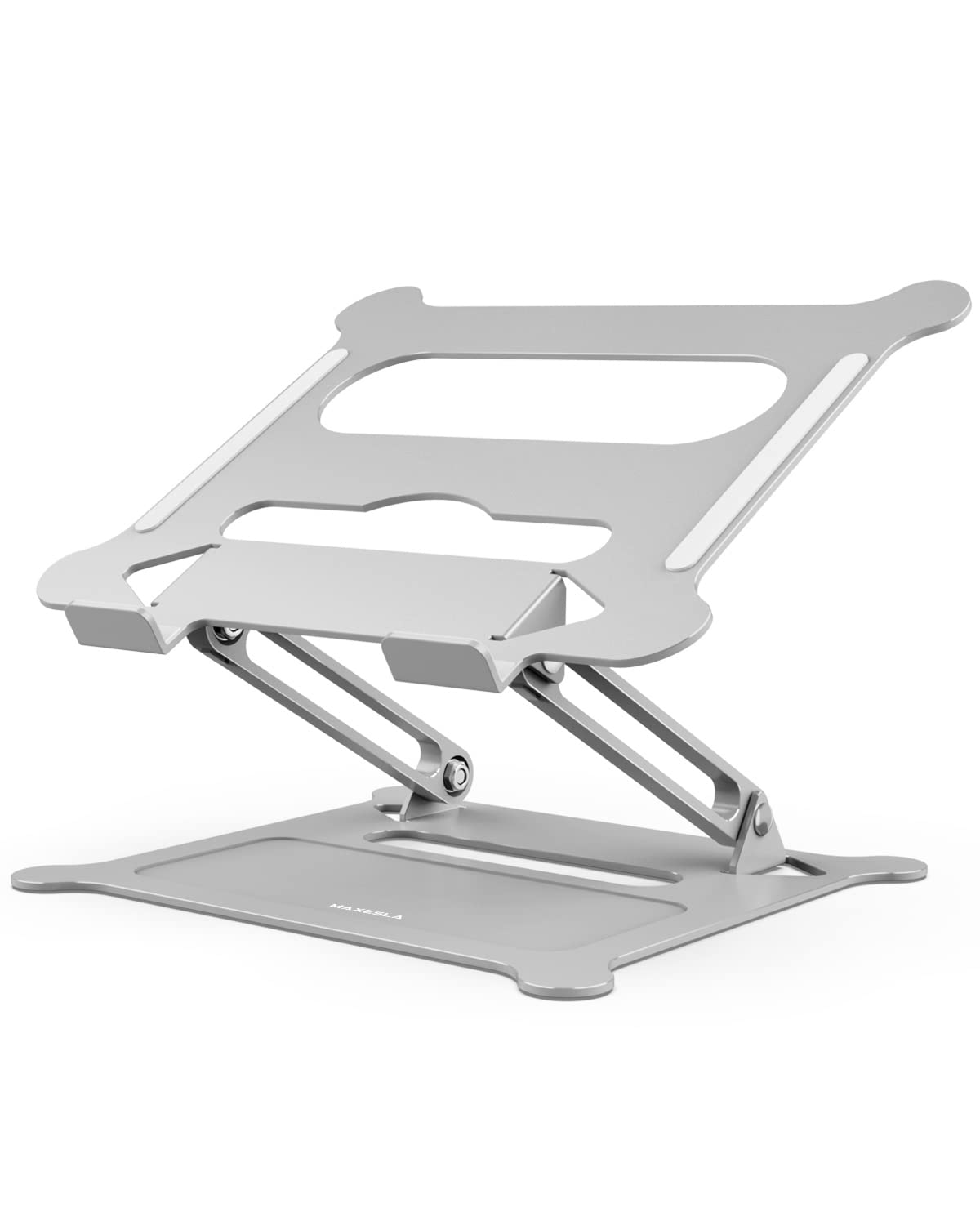 Maxesla Laptop Stand Holder - Aluminum Foldable Portable Ventilated Desktop Laptop Holder, Ergonomic Laptop Stand with Anti-Skid Design, for Laptops up to 17", Silver
