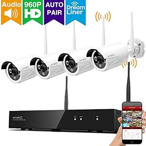 Image of [Dream Liner WiFi Booster] xmartO WOS1344 4CH 960p HD Wireless Security Camera System with 4x960p HD Wireless Outdoor IP Cameras (Built-in Router, 1.3MP Camera, IP66, 80ft IR, No HDD)