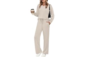 Women’s V Neck Loose Loungewear Set Soft Long Sleeve Sweatshirt With Wide Leg Pants Comfy Casual Two Piece Outfit