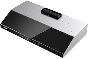 VIKIO HOME Range Hood 30 Inch Under Cabinet, 900 CFM Ducted Vent with 3-Speed Fan, Black Stainless Steel and Tempered Glass, Gesture Sensing and Touch Control